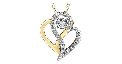 0.10 ct. T.W Pulse Diamond Two Tone Gold Double Heart Pendant