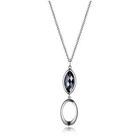 SS ELLE "BLINK" RHODIUM PLATED GENUINE HEMATITE DANGLE NECKLACE 16+3" EXTENSION. STONE SIZE MQ 13X6MM