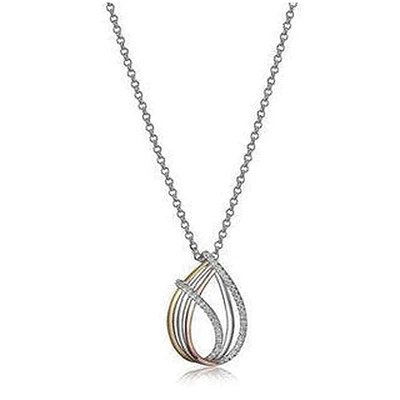 Fancy Necklace in Sterling Silver andTri-Color Gold Plate