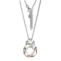 SS ELLE "LATTICE" INTERTWINED CIRCLE NECKLACE WITH CZ IN RHODIUM & ROSE GOLD PLATING.18+2"