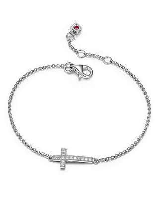 SS ELLE "DEVOTION" SIDEWAY CROSS (17X8.5) CZ BRACELET, 7+1"