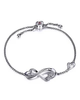 Sterling Silver Rhodium Plated Double Heart Bolo Bracelet 9""