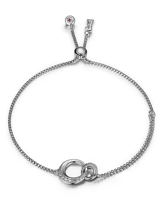 SS ELLE "HUG" RHODIUM PLATED CIRCLE LINK WITH CZ BOLO BRACELET 9"