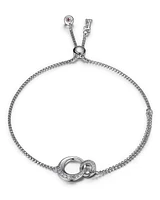 SS ELLE "HUG" RHODIUM PLATED CIRCLE LINK WITH CZ BOLO BRACELET 9"