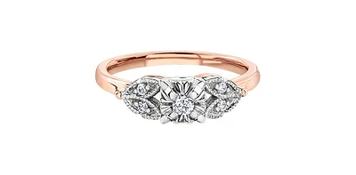 0.10 ct T.W. Canadian Diamond Floral & Leaf Rose White Gold Ladies Ring