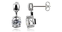 Sterling Silver Rhodium Plated Solitaire Cubic Zirconia Drop Post Earring. Stone size: 6.5(mm)