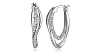 Sterling Silver Rhodium Plated Cubic Zirconia Double 24x15mm Hoop Earring