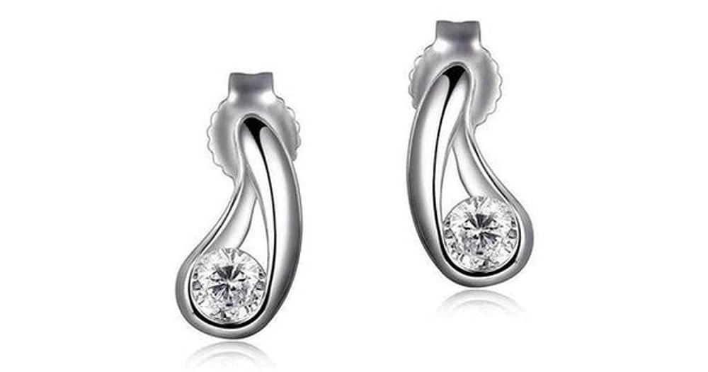 Sterling Silver Rhodium Plated Cubic Zirconia Bean Stud Earring. Stone size: 4(mm)