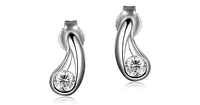 Sterling Silver Rhodium Plated Cubic Zirconia Bean Stud Earring. Stone size: 4(mm)