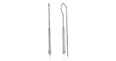 Sterling Silver Rhodium Plated Long Cubic Zirconia Bar Threa