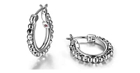 Sterling Silver Rhodium Plated Diamond Cut Bead 20x19mm Hoop Earring