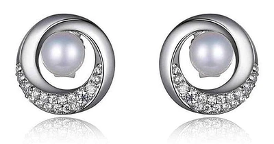 Genuine Pearl and Cubic Zirconia Post Earring. Stone size: 5-5.5(mm)