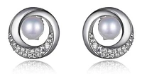 Genuine Pearl and Cubic Zirconia Post Earring. Stone size: 5-5.5(mm)