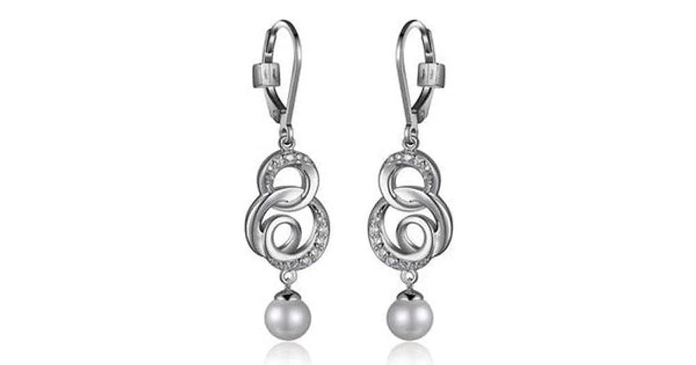 Genuine Pearl and Cubic Zirconia Drop Leverback Earring. Stone size: 6-6.5(mm)