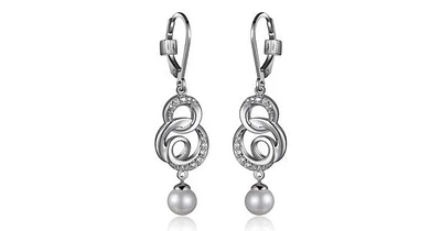 Genuine Pearl and Cubic Zirconia Drop Leverback Earring. Stone size: 6-6.5(mm)