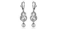 Genuine Pearl and Cubic Zirconia Drop Leverback Earring. Stone size: 6-6.5(mm)