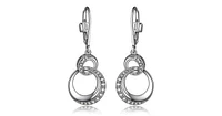 "HUG" RHODIUM PLATED DANGLE CIRCLE LINK LEVER BACK EARRING WITH CZ