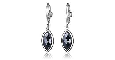 "BLINK" RHODIUM PLATD GENUINE HEMATITE MARQUISE SHAPE LEVERBACK DANGLE EARRING. STONE SIZE MQ 13X6MM