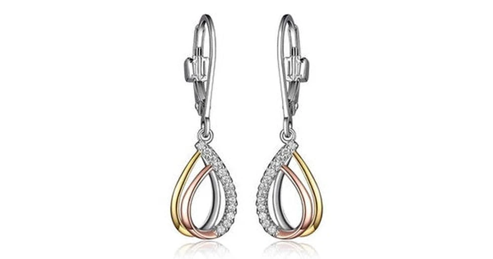 3-Tone Cubic Zirconia Tear Drop Leverback Earring