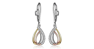 3-Tone Cubic Zirconia Tear Drop Leverback Earring