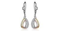 3-Tone Cubic Zirconia Tear Drop Leverback Earring