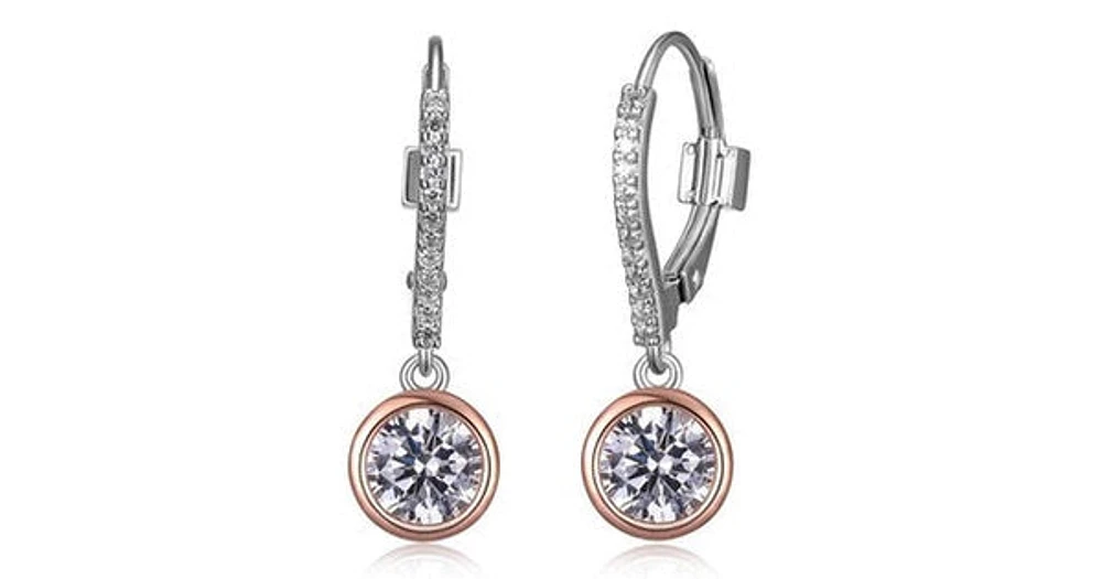 SPHERE 6MM BEZEL SET EARRING WITH CZ IN RHODIUM &ROSE GOLD PLATING.