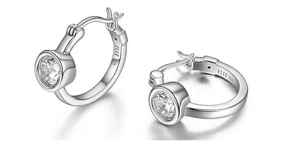 SPHERE 6MM BEZEL SET HOOP(18MM) EARRING IN RHODIUM PLATING.