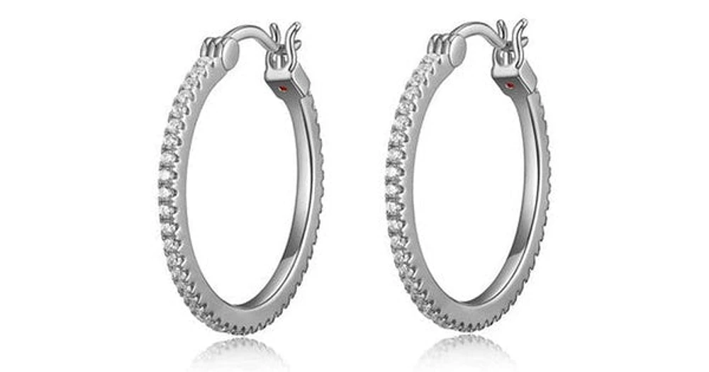 SPHERE 24MM CZ HOOP EARRING IN RHODIUM PLATING