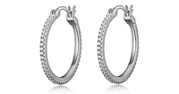 SPHERE 24MM CZ HOOP EARRING IN RHODIUM PLATING