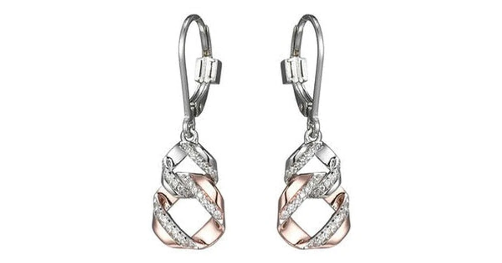 LATTICE INTERTWINED CIRCLE EARRINGS WITH CZ IN RHODIUM & ROSE GOLD PLATING..