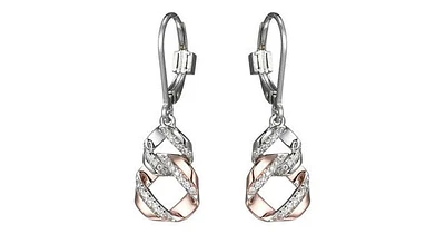 LATTICE INTERTWINED CIRCLE EARRINGS WITH CZ IN RHODIUM & ROSE GOLD PLATING..