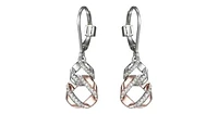 LATTICE INTERTWINED CIRCLE EARRINGS WITH CZ IN RHODIUM & ROSE GOLD PLATING..