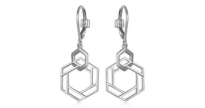 LATTICE RHODIUM PLATED INTERTWINED HEXAGON 21X15MM LEVERBACK DANGLE EARRING