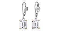 SIGNATURE 2 TONE RHOD/GOLD PLATED 8X6MM EMERALD CUT 3A CUBIC ZIRCONIA DANGLE EARRING WITH LEVER BACK