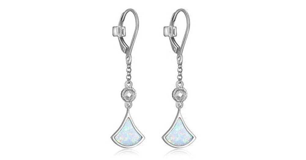 DELTA RHOD PLTD TRIANGULAR CREATED OPAL 8X1.25MM & 3MM ROUND CZ DANGLE EARRING