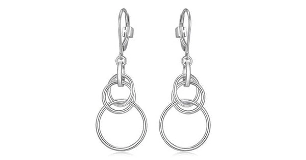 LYRA RHOD PLTD 3-INTERLOCK CIRCLE (10&15MM) DANGLE EARRING