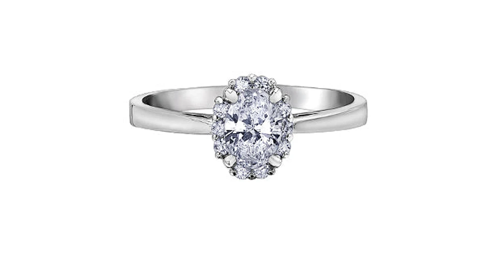 0.60 ct T.W.-14K White Gold Oval Diamond Halo Engagement Ring