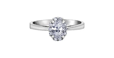 0.60 ct T.W.-14K White Gold Oval Diamond Halo Engagement Ring