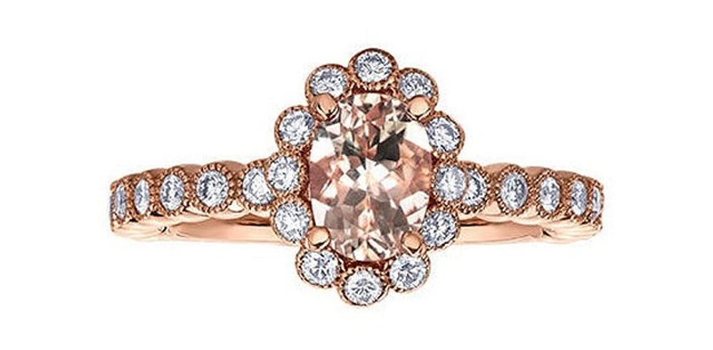 Morganite 0.50 ct T.W Diamond  Floral Rose Gold Ring