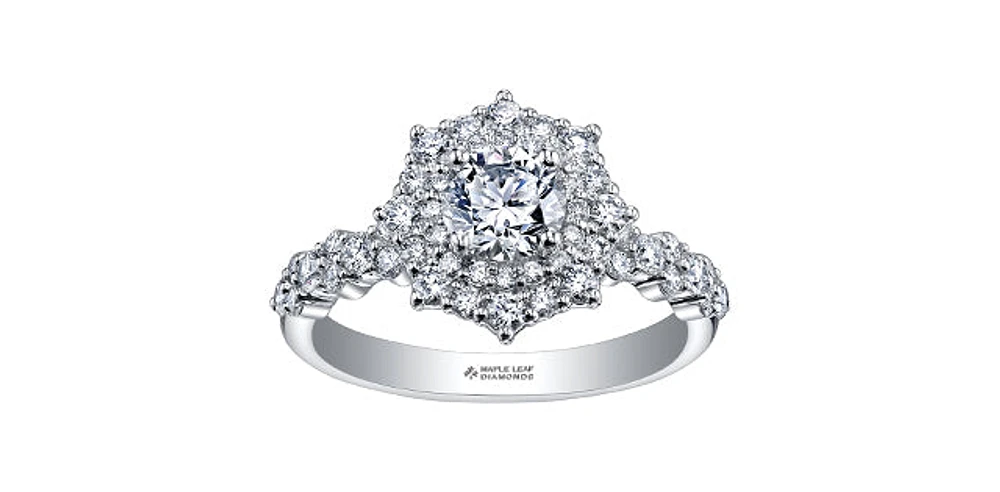 1.27 ct T.W.-18KPD White Gold Canadian Diamond Starbust Double Halo Engagement Ring