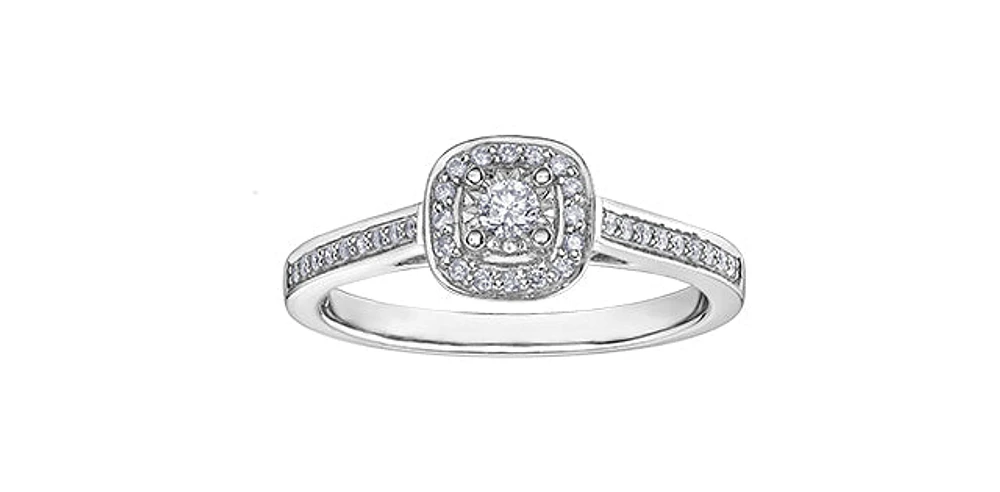 0.19 ct T.W.10K White Gold Diamond Cushion Frame Ladies Ring