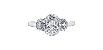 0.33 ct T.W. Fancy Double Halo 3 -Stone White Gold Ladies Ring