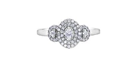 0.33 ct T.W. Fancy Double Halo 3 -Stone White Gold Ladies Ring