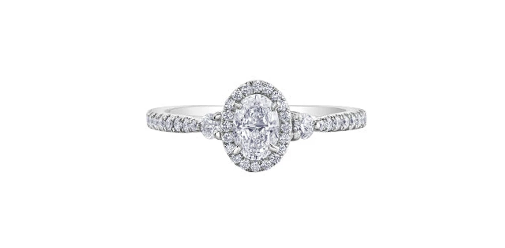 0.85 ct T.W Canadian Diamond Halo Engagement Ring 18KPD White Gold