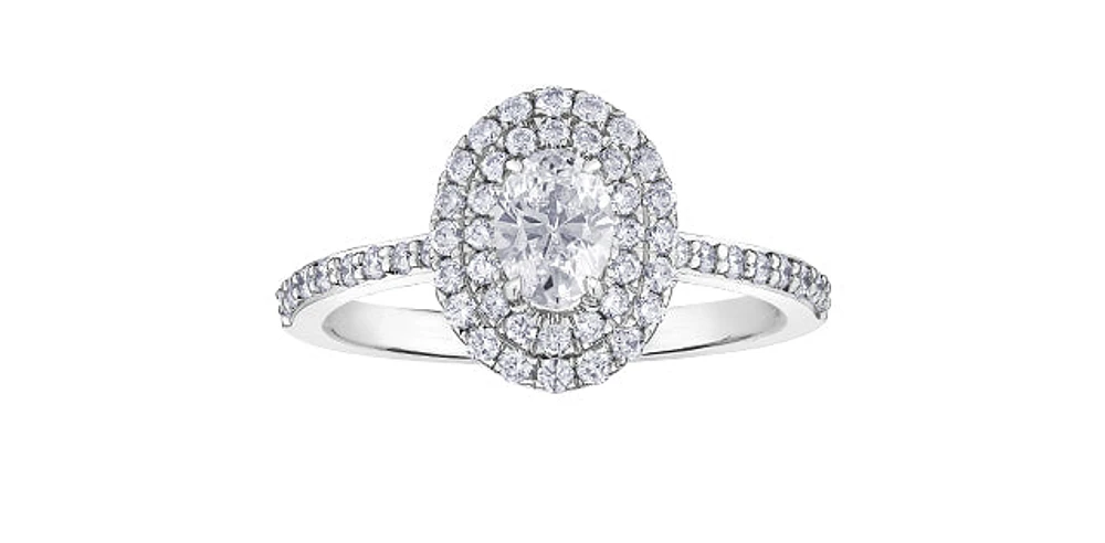 1.03 ct T.W-Canadian Diamond Double Halo Engagement Ring 18KPD White Gold