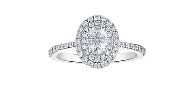 1.03 ct T.W-Canadian Diamond Double Halo Engagement Ring 18KPD White Gold