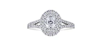 1.07 ct T.W.-18KPD White Gold Double Halo Split Shank Diamond Engagement Ring