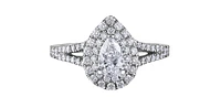 1.06 ct T.W.-18KPD White Gold Pear Cut Double Halo Split Shank Diamond Engagement Ring