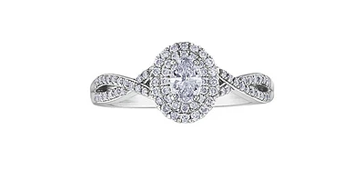 0.51 ct T.W. Double Halo Oval Cut Criss-Cross Band White Gold