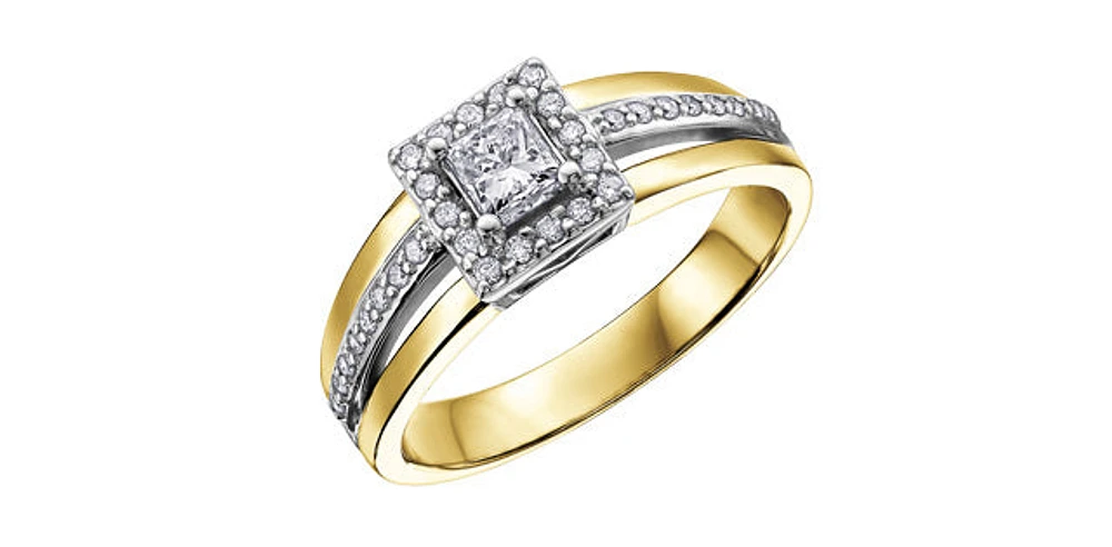 0.40 ct T.W.-14K Yellow & White Gold Princess Halo Diamond Engagement Ring